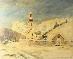 F Gebhard jelzéssel: Hegyvidéki táj. Olaj, karton. 50x60 cm, fakeretben