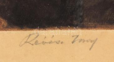 Révész Imre (1859-1945): Osztozkodók. Színezett rézkarc, papír, paszpartuban, jelzett, üvegezett fak...