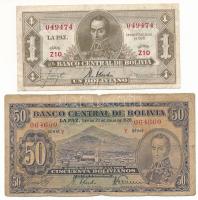 Bolívia 1928. 1B + 50B / 5B T:VG, lyuk, F szép papír Bolivia 1928. 1 Boliviano + 50 Bolivianos / 5 Bolivares C:VG, hole, F fine paper Krause P#128, P#132