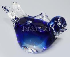 Anyagában színezett madár levélnehezék, jelzés nélkül, szakított üveg, hibátlan, 11x6 cm