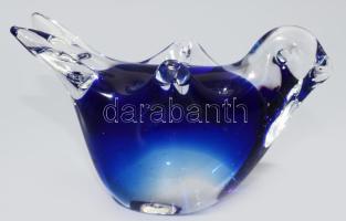 Anyagában színezett madár levélnehezék, jelzés nélkül, szakított üveg, hibátlan, 11x6 cm