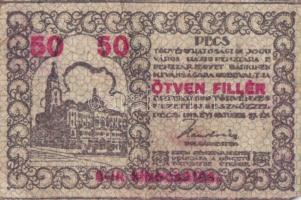 Pécs 1919. 50f (2x) + 50f 8. kiadás (3x) T:III,IV
