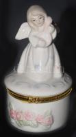Angyalka figurás ékszertartó edény, jelzés nélkül, hibátlan, m: 11 cm