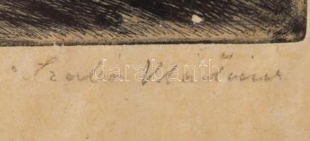 Szabó Vladimir (1905-1991): Falusi reggel. Rézkarc, papír, jelzett, apró felületi sérülésekkel, laps...