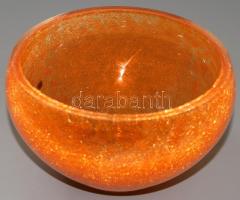 Karcag Berekfürdő krakléüveg tál, jelzés nélkül, d: 13,5 cm