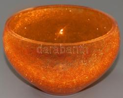 Karcag Berekfürdő krakléüveg tál, jelzés nélkül, d: 13,5 cm