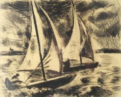 Iván Szilárd (1912-1988): Vitorlásverseny (Balaton). Rézkarc, papír, jelzett (paszpartu által takarv...