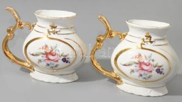 Csehszlovák virágmintás kúrapohár pár, jelzett, hibátlan, m: 11 cm