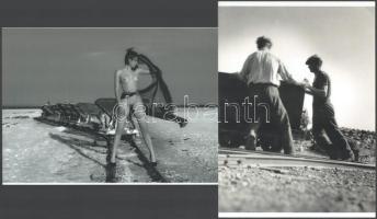 1932 Képi párhuzamok - Haár Ferenc (1908-1997) magyar - amerikai fotóművész és fotóriporter felvétele (Csillemunkások), 1 db modern nagyítás, jelzés nélkül, 21x15 cm; hozzáadva egy ötven évvel később készült, talán hasonló munkára szerződött kolléganőt, tűsarkúban, 1 db modern nagyítás, jelzés nélkül, 15x21 cm