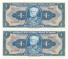 Brazília DN(1944) 1C (2x) sorszámkövetők "333A. 068877 - 333A. 068878" T:AU, hullámos papír Brazil ND (1944) 1 Cruzeiro (2x) consecutive serials "333A. 068877 - 333A. 068878" C:AU, wavy paper Krause P#132a