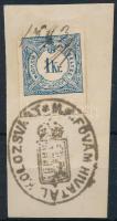 ~1888 Hírlapilletékbélyeg 1kr ívszéli bélyeg kivágáson "KOLOZSVÁR" / ~1888 Newspaper duty stamp 1kr with margin on cutting