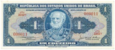 Brazília DN(1956) 1C alacsony "3232A 000011" sorszámmal T:AU Brazil ND (1956) 1 Cruzeiro with low "3232A 000011" serial number C:AU Krause P#150c