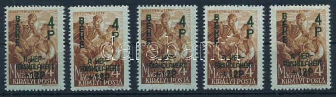 1945 5 db Béke I. 4P/4f az "N" betű tükörnyomatával (30.000)
