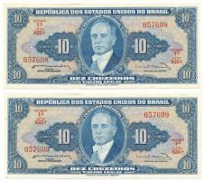 Brazília DN(1963) 10C (2x) sorszámkövetők "825A. 057608 - 825A. 057609" T:AU Brazil ND (1963) 10 Cruzeiros (2x) consecutive serials "825A. 057608 - 825A. 057609" C:AU Krause P#167b