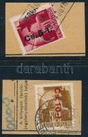 1946 Betűs Cs. 5-I. + Cs. 10-I. bélyegek 1-1 futott csomagszállító kivágásán