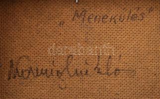 Kovrig Miklós (1951-): Menekülés (vaddisznók). Olaj, farost. Jelzett. Hátoldalán autográf felirattal...