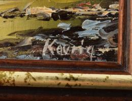 Kovrig Miklós (1951-): Dagonyázás (vaddisznó süldők). Olaj, farost. Jelzett. Hátoldalán autográf fel...