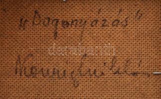 Kovrig Miklós (1951-): Dagonyázás (vaddisznó süldők). Olaj, farost. Jelzett. Hátoldalán autográf fel...