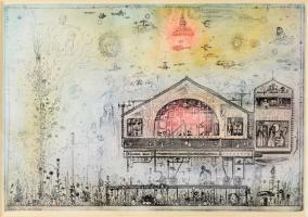 Gross Arnold (1929-2015): Kondor Béla emléklap. Ofszet nyomat, papír, jelzett a nyomaton, üvegezett fakeretben, 18×27 cm