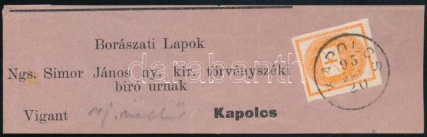 1895 Címszalag darab Hírlapbélyeggel "KAPOLCS" / Wrapper piece