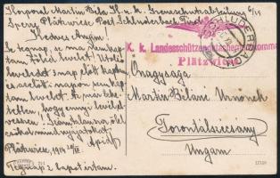 1914 Tábori posta képeslap / Field postcard "K.k. Landesschützendatachementkommando" + "SCHLUDERBACH"