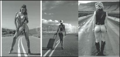 cca 1980 "Autóstopposok az országúton", szolidan erotikus felvételek, 3 db modern nagyítás, jelzés nélkül, 21x15 cm