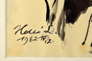 Holló László (1887-1976): Férfi fej. 1962. Lavírozott tus, papír, jelzett, üvegezett fakeretben, 27x...