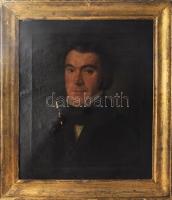 Jelzés nélkül, XIX. sz. festő: Portré. Olaj, vászon. Sérült. 50x42 cm. Dekoratív, kissé sérült fakereteben.