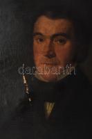 Jelzés nélkül, XIX. sz. festő: Portré. Olaj, vászon. Sérült. 50x42 cm. Dekoratív, kissé sérült faker...