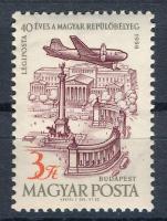 1958 40 éves a magyar repülőbélyeg 3Ft a "3"-as szám teteje hiányzik lemezhibával