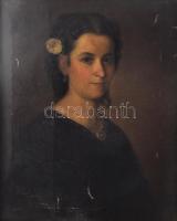 Jelzés nélkül, XIX. sz. festő: Női portré. Olaj, vászon. Sérült. 55,5x44,5 cm. Dekoratív, kissé sérü...