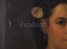 Jelzés nélkül, XIX. sz. festő: Női portré. Olaj, vászon. Sérült. 55,5x44,5 cm. Dekoratív, kissé sérü...