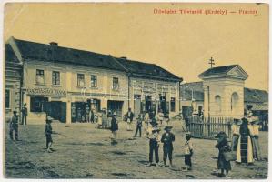1908 Tövis, Teius; Piactér, Alsó-Fehér vármegyei Gazdasági Bank és Takarékpénztár r.t., Klein Mihály üzlete és saját kiadása 1649. W. L. (?) / market square, savings bank, publisher's shop (EB)