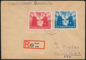 1951 Ajánlott levél New Yorkba / Mi 284-285 on registered cover to New York