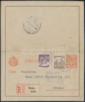 1918 Ajánlott díjjegyes zárt levelezőlap 2 bélyeggel kiegészítve, cenzúrázva "BAJA" / Registered PS-reply card with censorship