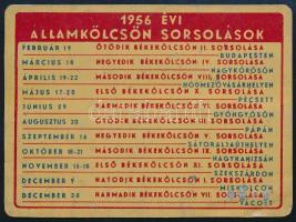 1956 Országos Takarékpénztár (OTP) fém kártyanaptár, rajta az 1956. évi államkölcsön sorsolások időp...