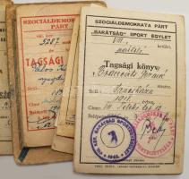 Vegyes igazolvány, okmány tétel, összesen kb. 25 db, közte SZDP tagsági könyvek, munkakönyvek, stb