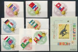 1962 Labdarúgó VB vágott ívszéli sor és vágott blokk / Mi 1830-1837 + 34, imperforate set and block