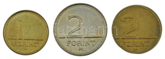 1995. 2Ft technológiai hibás veret: 1Ft-os érme lapkájára vert! + 1Ft és 2Ft támpéldány T:AU RRR! / Hungary 1995. 2 Forint technolgical error: strucked on 1 Forint coin planchet! + 1 Forint and 2 Forint reference pieces C:AU RRR!