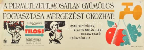 1964 A permetezett, mosatlan gyümölcs fogyasztása mérgezést okozhat, plakát, papír, jelzés nélkül (Filo v. Gunda Antal?), Állami Nyomda, 24,5x68 cm