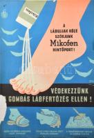 1962 Gönczi-Gebhardt Tibor (1902-1994): Védekezzünk a gombás lábfertőzés ellen! Egészségügyi felvilágosító plakát, papír, jelzett a plakáton, Athenaeum nyomda, sérült, 69x47 cm