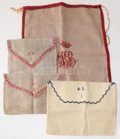 4 db antik szövet cipőszsák, pipere zsák, fésű tartó 35x44 cm-ig