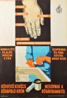 1964 Vizes, poros, savas, lugos és egyéb vegyianyagokkal foglalkozók (...). Egészségügyi felvilágosító plakát, papír, jelzés nélkül, Athenaeum Nyomda, hajtásnyommal, lapszéli kisebb szakadásokkal, 69x47,5 cm