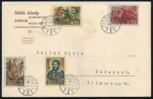 1945 (2. díjszabás) Távolsági levél Béke sorral / Mi 774-777 on cover "SOPRON"