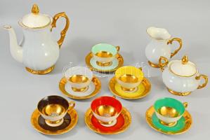 cca 1930/40 Roschützer Porzellanfabrik Unger &amp; Schilde art deco stílusú kávés készlet. Jelzett, hibátlan, teljes.