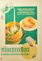 1960 Darvas Sándor (-): Védekezzünk a fertőző bélbetegségek ellen. Egészségügyi felvilágosító plakát, ofszet, papír, jelzett a plakáton. Tervnyomda. Apró lapszéli sérüléssel. 67,5x47,5 cm