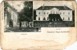 Nagysurány, Velké Surany; Vásár tér, Berthold kastély, üzlet. Rosner Vilmos kiadása / square, castle, shop (b)