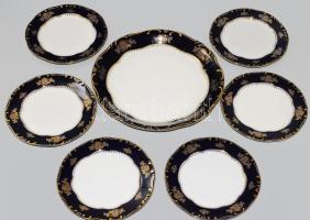 Zsolnay Pompadour mintás süteményes készlet. Jelzett, teljes, hibátlan, d: 19,5-29,5 cm