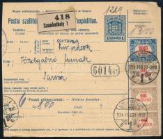 1924 Szállítólevél 4 db Hivatalos bélyeggel / Parcel card with official stamps