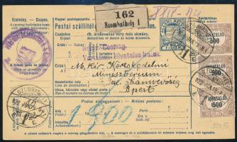 1922 Szállítólevél 5 db Hivatalos bélyeggel / Parcel card with official stamps